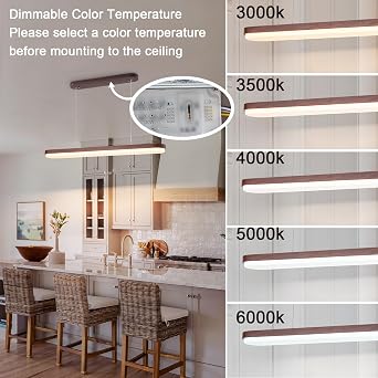 EDISLIVE Modern Linear LED Island Light Dimmable LED Chandelier 38.6 in Adjustable Linear Hanging Light Fixture 3000K-6500K 37W Pendant Light with Iron Acrylic for Dinning Room Kitchen,Walnut Brown
