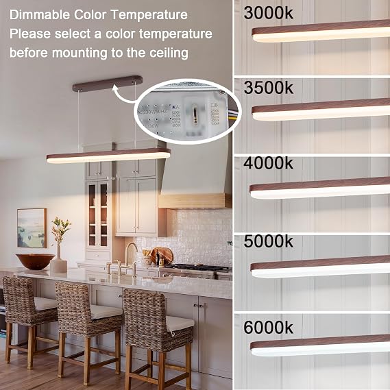 EDISLIVE Modern Linear LED Island Light Dimmable LED Chandelier 38.6 in Adjustable Linear Hanging Light Fixture 3000K-6500K 37W Pendant Light with Iron Acrylic for Dinning Room Kitchen,Walnut Brown