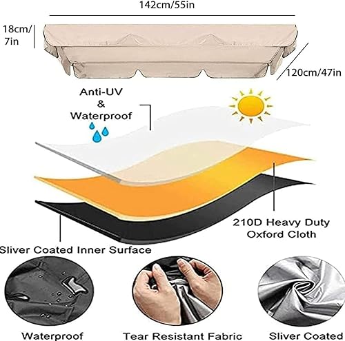 Miniatura 6 de Techo de repuesto universal para columpio de jardín de 3 plazas, juego de cubierta de columpio de patio, cubierta de repuesto para toldo de sol,