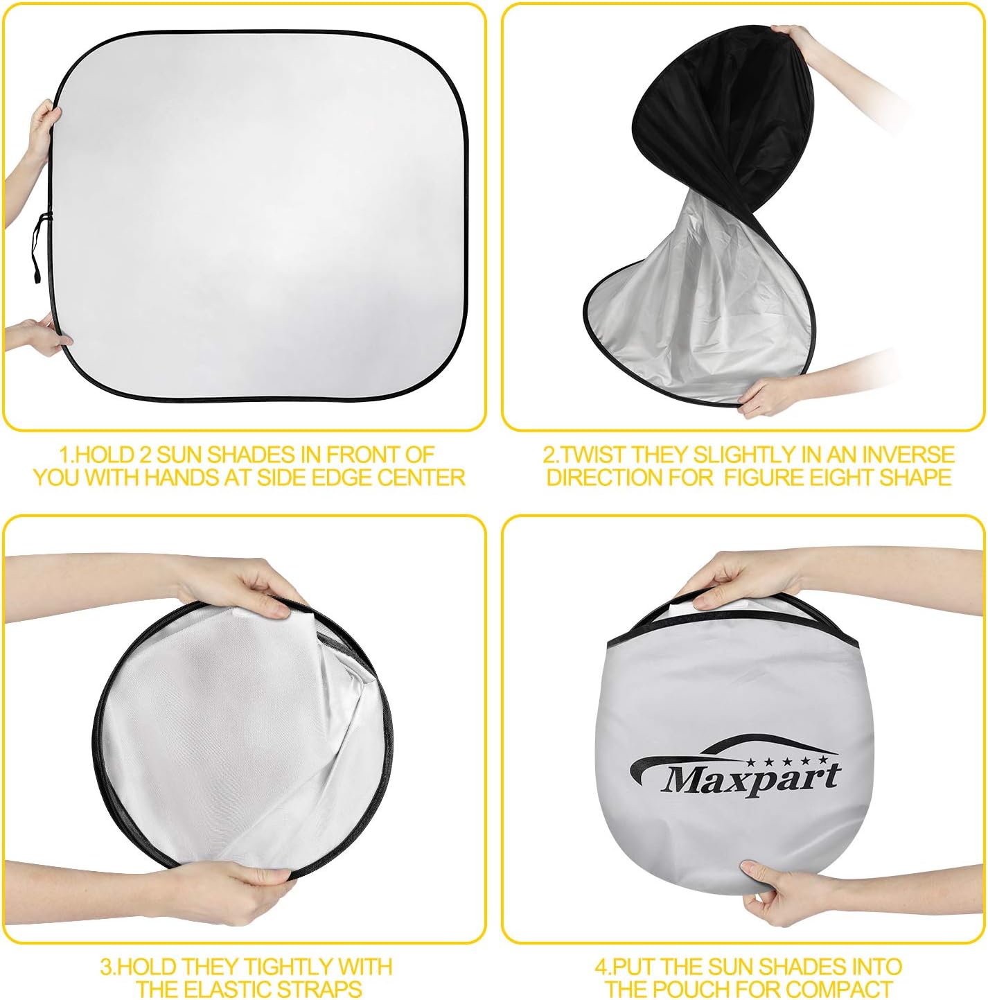 TWING Windshield Sun Shade 2-Piece Foldable Car Front Window Sunshades Sun Visor Protector Blocks 99% UV Rays and Keeps Your Vehicle Cool for Most Sedans SUV Truck 28" x 31" (Standard)