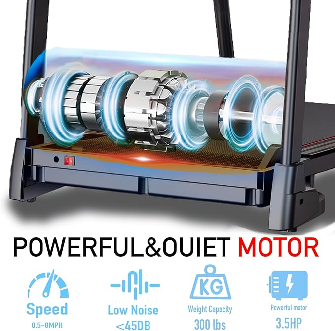 Caminadora Eléctrica Plegable Negra con Barandales Largos y Monitor de Ritmo Cardíaco miniatura 5