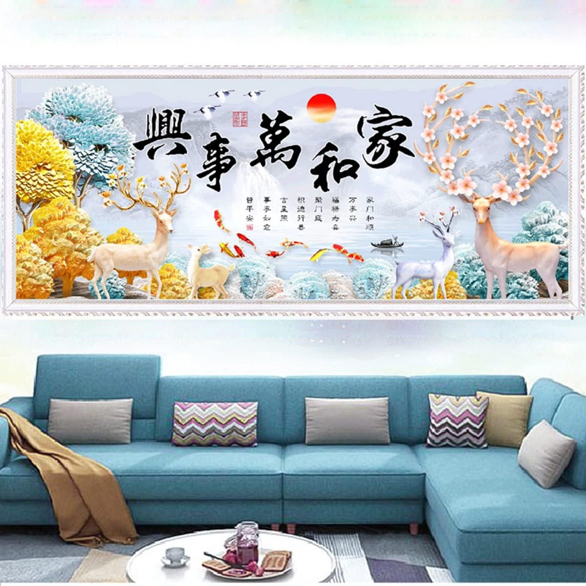 Instarry DIY 5D Diamond Painting Large Size Full Drill Chinese Calligraphy Mosaic Embroidery Living Room Kitchen Decorations Wall Art Kit 47.2x19.7 inch