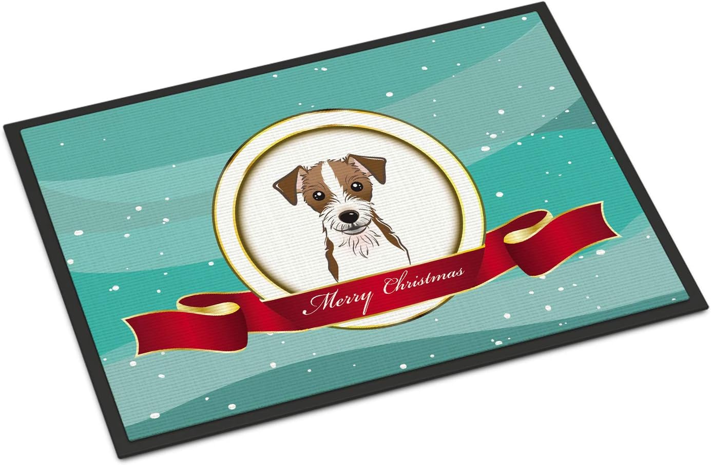 Caroline's Treasures BB1512MAT Wirehair Jack Russell Terrier Merry Christmas Doormat 18x27 Front Door Mat Indoor Outdoor Rugs for Entryway, Non Slip Washable Low Pile, 18H X 27W
