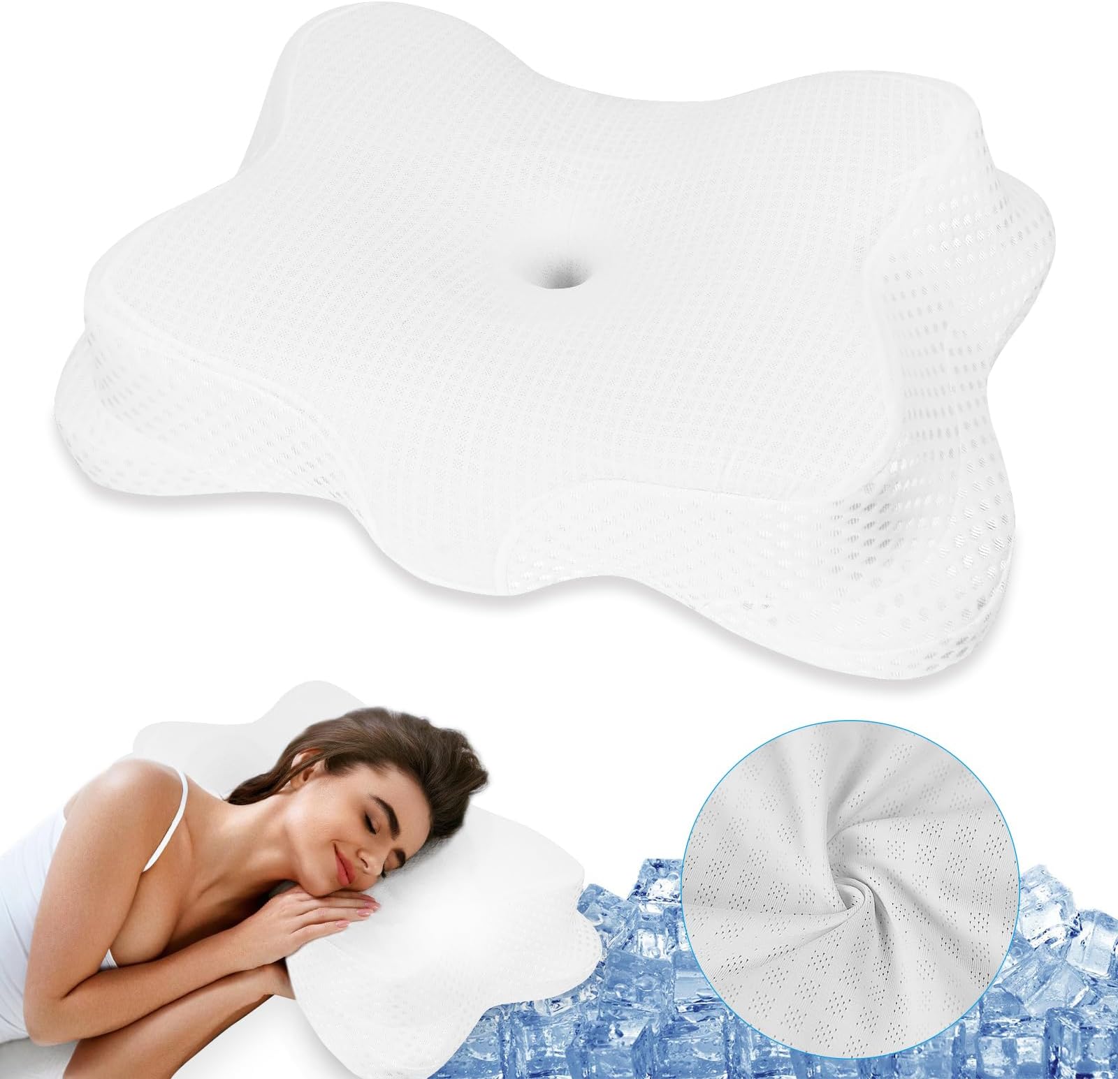 Ergonomic Odorless Memory Foam Cervical Pillow for Neck Back Shoulder Pain Relief Sleeping,Cooling Orthppedic Contour Bed Pillow for Side Back Stomach Sleepers with Pillowcase
