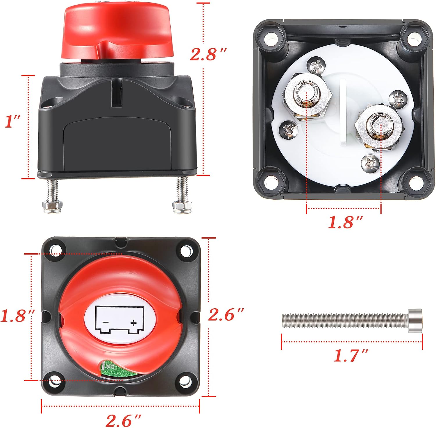 Feekoon 2 Pack Battery Disconnect Switch, 12V-48V 200A Heavy Duty Waterproof Master Battery Cut Off Isolator On/Off Switch for Car, RV, Truck, Boat, Marine, ATV, UTV