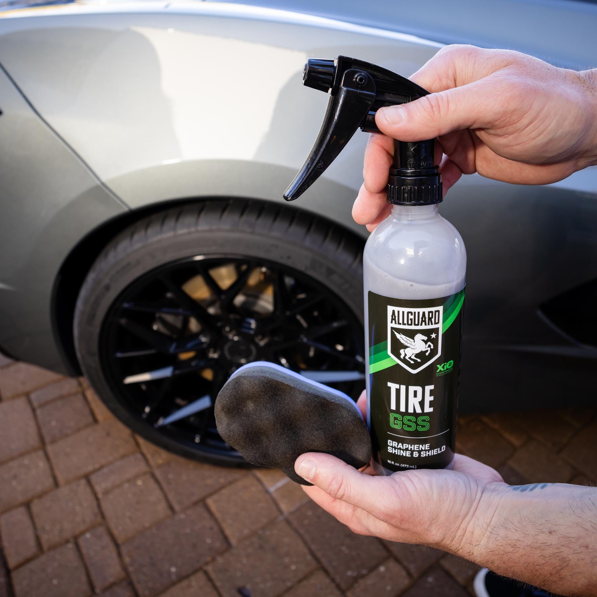 AllGuard Tire GSS – XiO2™ Tire Shine Spray with Graphene Forms Tri-Molecular Bond to Rubber – Water-Resistant, Long-Lasting Protection – Satin Black Finish – Easy, No-Sling Application