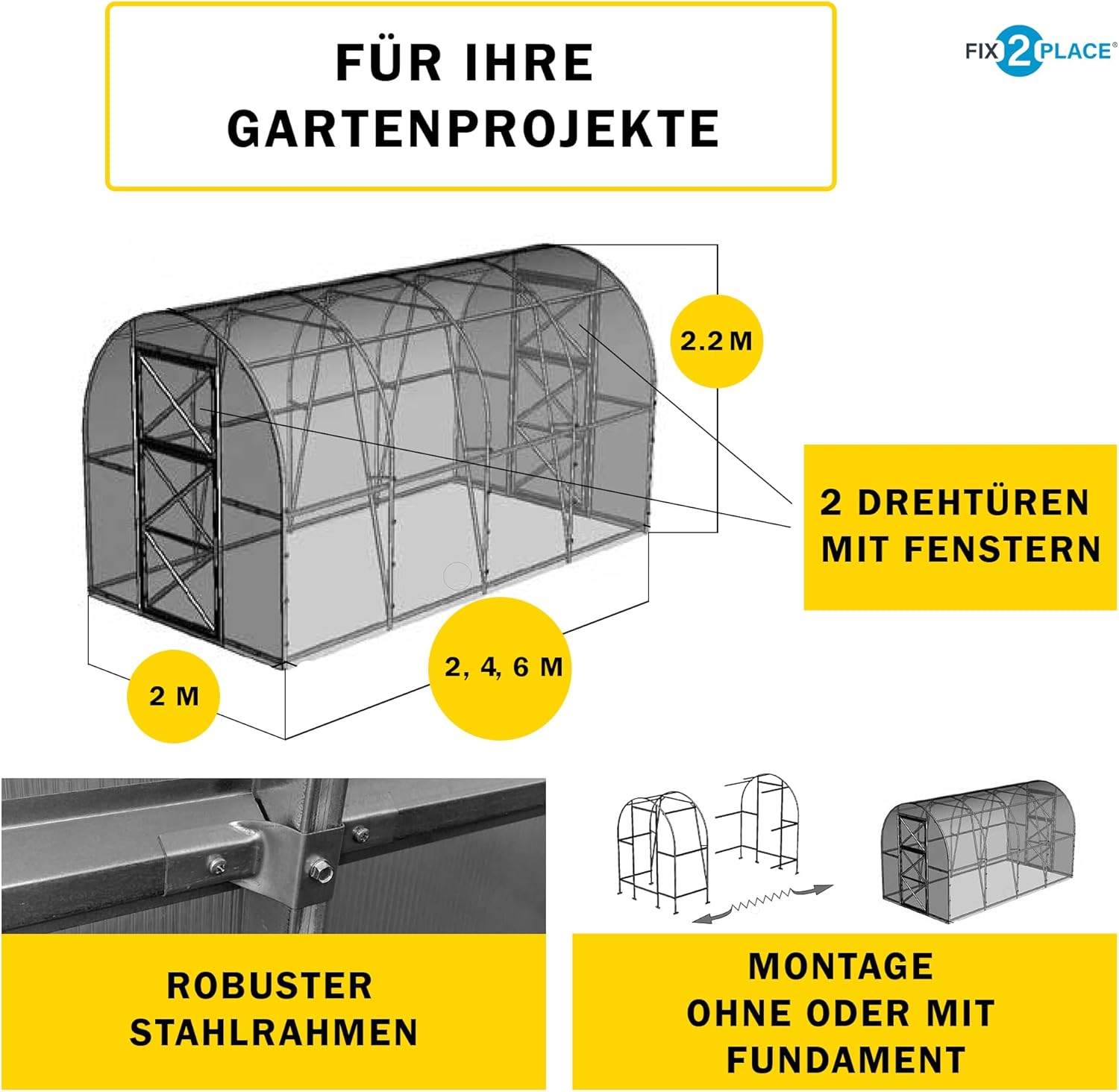 Polycarbonate Greenhouse Walk-in Green House Kit Garden Plants Grow,Large 8x3m Greenhouse with Galvanised Steel Frame Revolving Doors UV Resistant Panels Weatherproof Design Snow Load up to