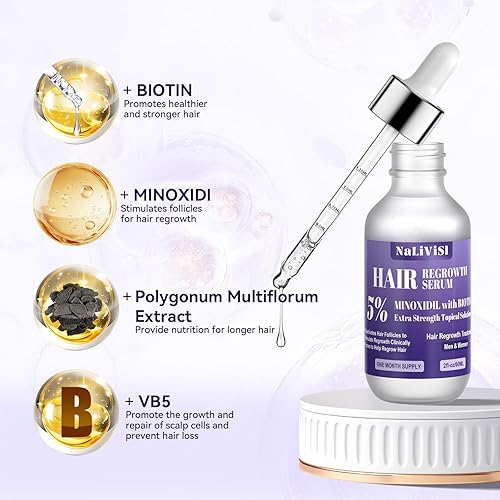 Miniatura 6 de Paquete de 2 aceites de minoxidil al 5% para hombres y mujeres, suero de crecimiento del cabello con masajeador del cuero cabelludo, espuma en