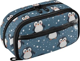 ALAZA Cute Penguin Pattern Large Capacity Pencil Case, Aesthetic Stationery Organizer Bag with Clear PVC Window, High Capacity Pen Pouch with Dividers for School Office Travel