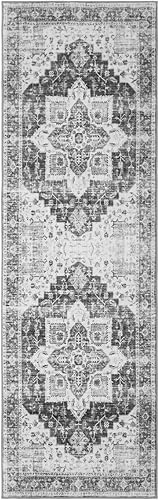 Miniatura 56 de COZYLOOM Alfombra de área de 2 x 6 pies, tribal, envejecida, para entrada, medallón vintage, alfombra para interiores, alfombra de pelo bajo, suave