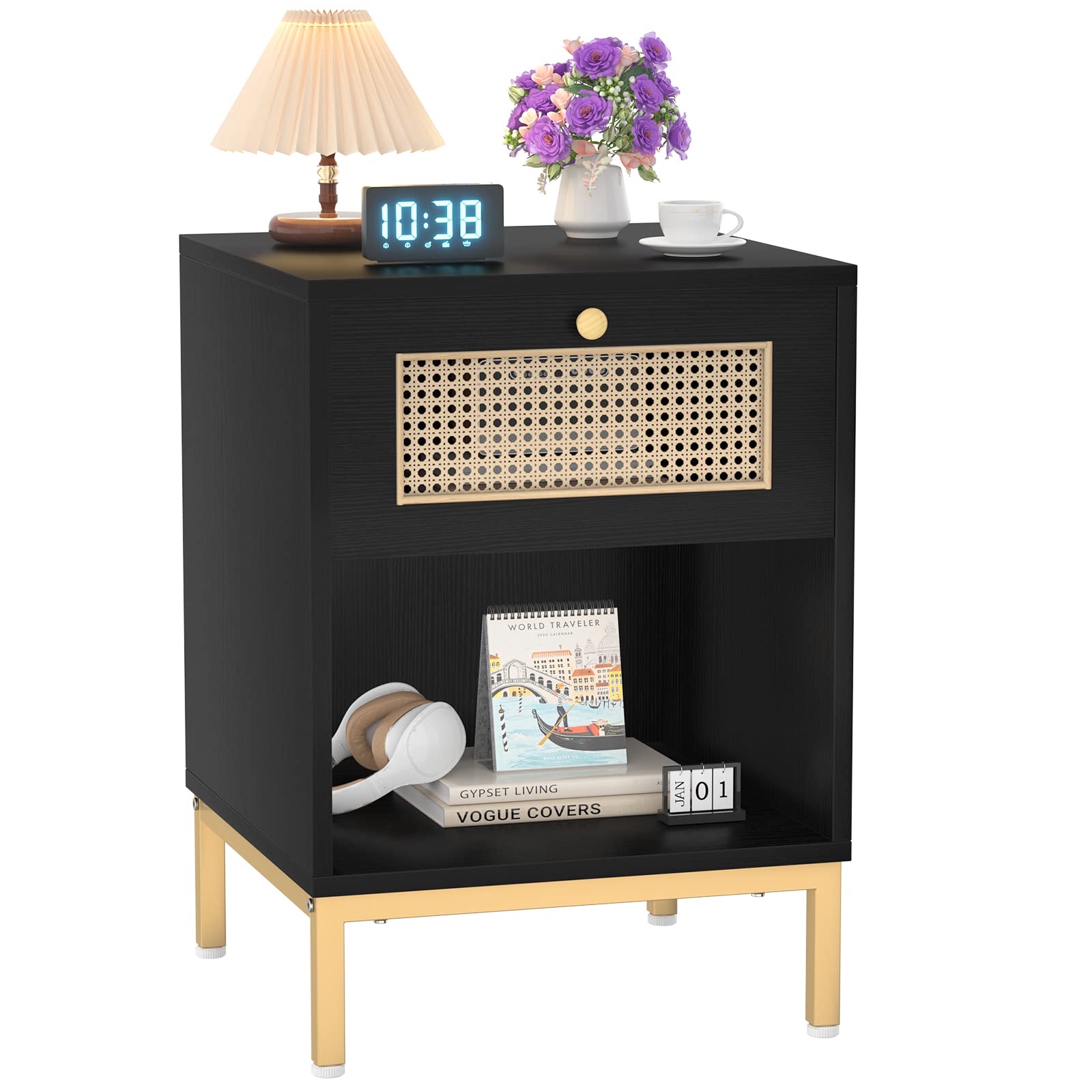 Ecoprsio Rattan Nightstand Bedside Tables, Mid Century Modern ...