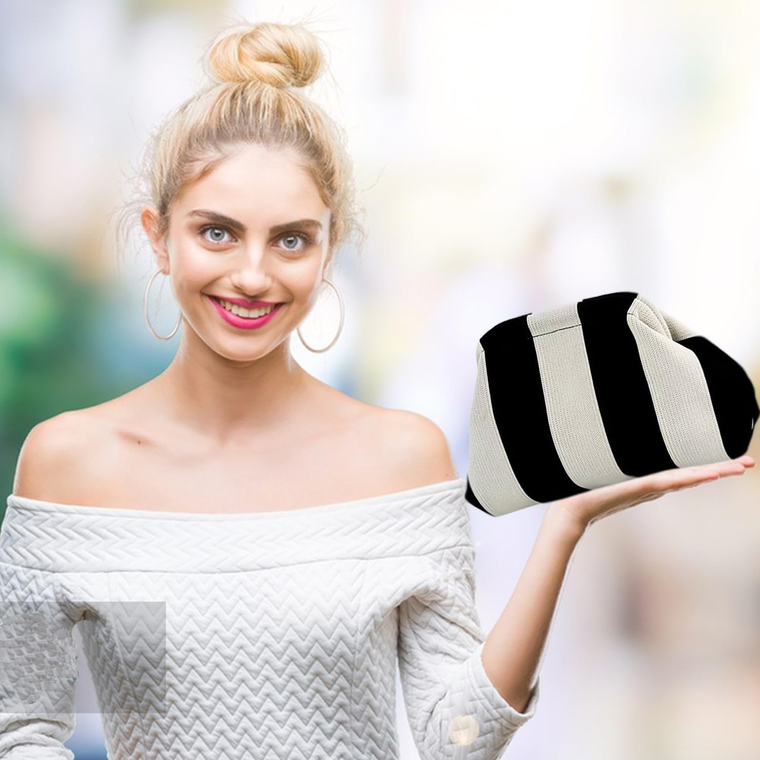 Clutch Purses for Women,Woven Crochet Bag&Cosmetic Bag Dumpling Striped Cloud Purse Evening Handbag Summer Beach - Image 2