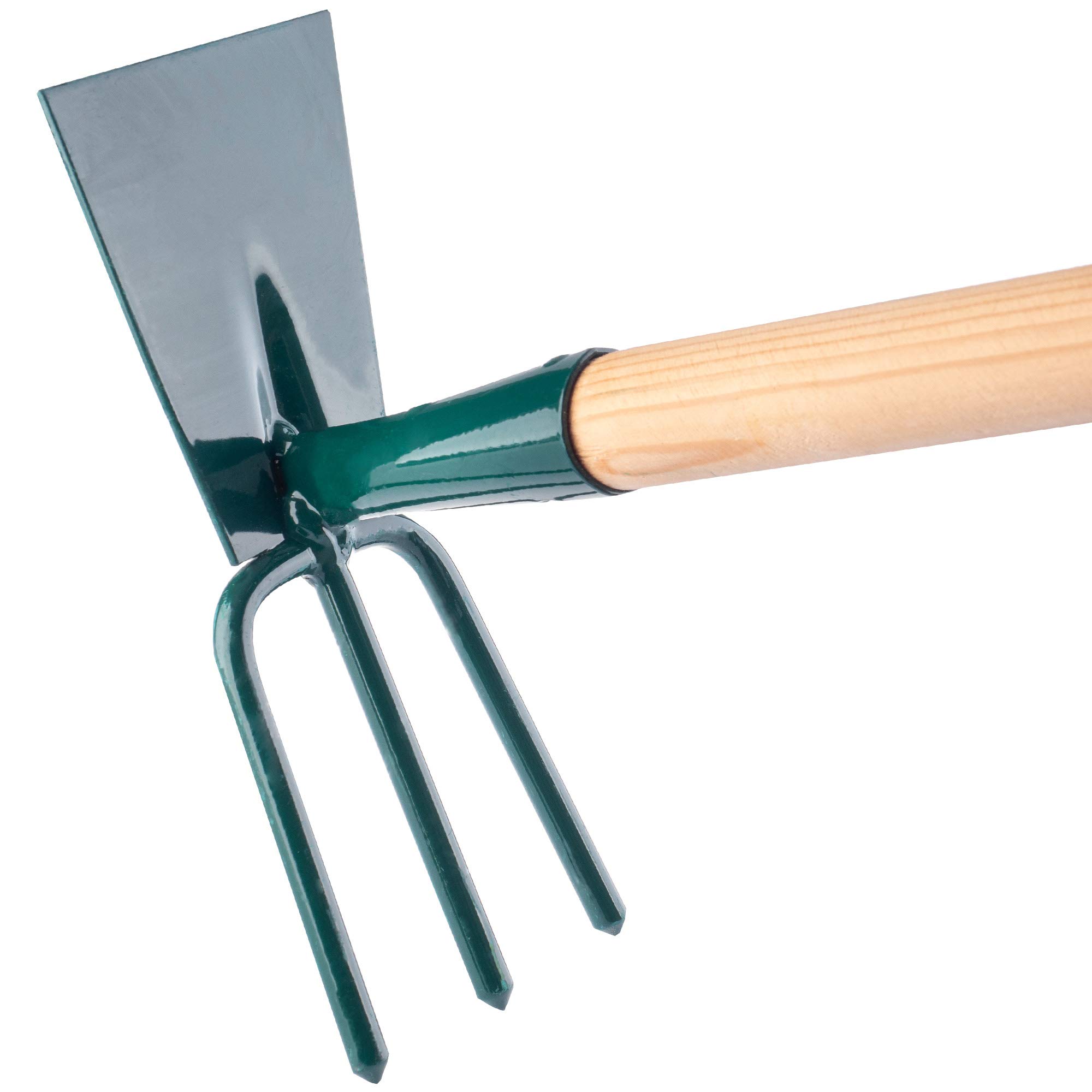 KADAX Hacke, Gartenhacke, Doppelhacke für Garten, zum lüften lockern und jäten des Bodens, Gartenzubehör aus Metall, Unkrauthacke zum entfernen von Unkraut (groß, 3 Zinken - Rechteck, mit Holzstiel)
