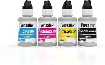VersaInk-Nano 32 MS MICR Black & 31 CS CMY Color Ink 78ml Bottle 4 Pack Compatible with HP 32 Black & HP 31 CMY Colors