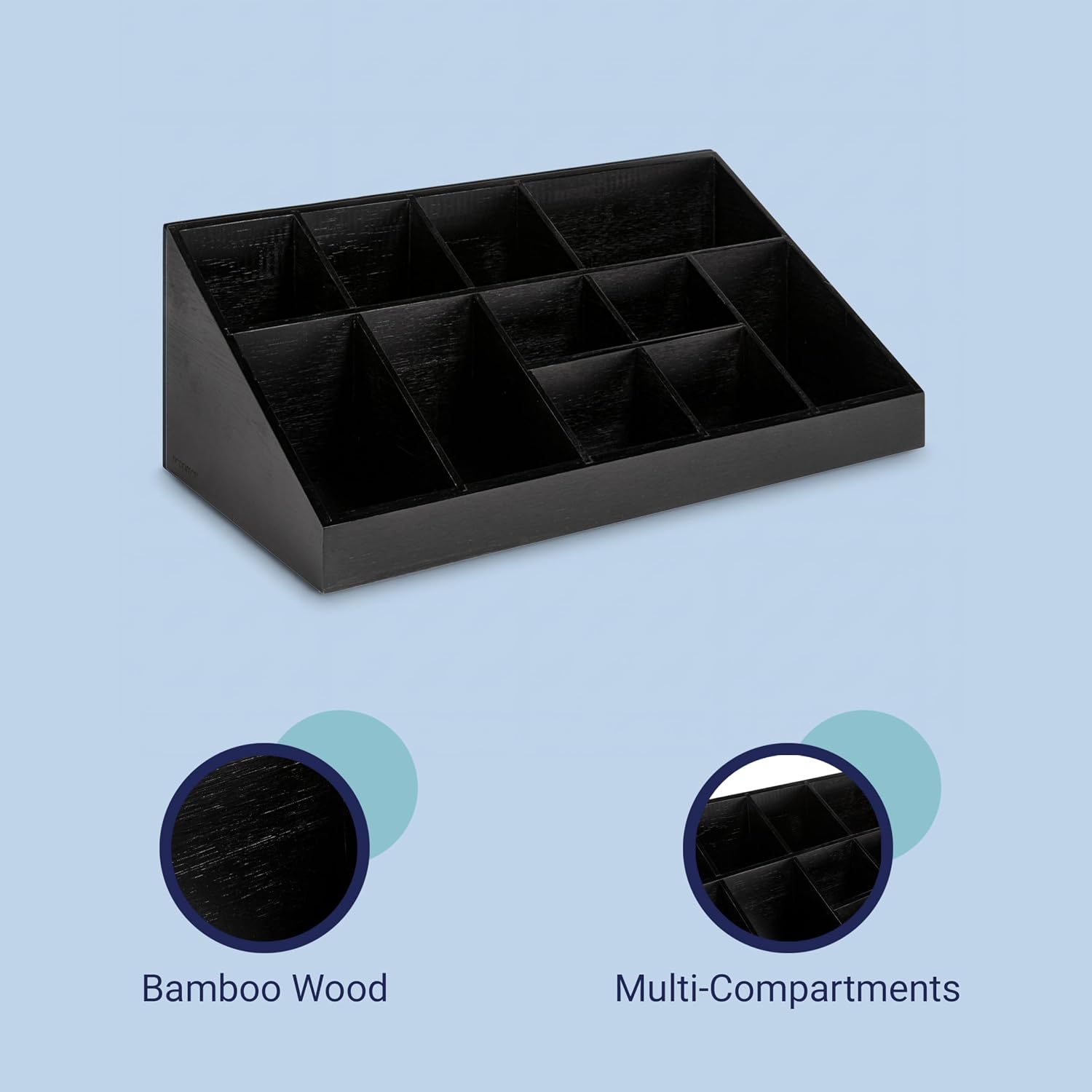  Bambury 18" Cup and Condiment Station Bamboo Organizer, Black thumbnail