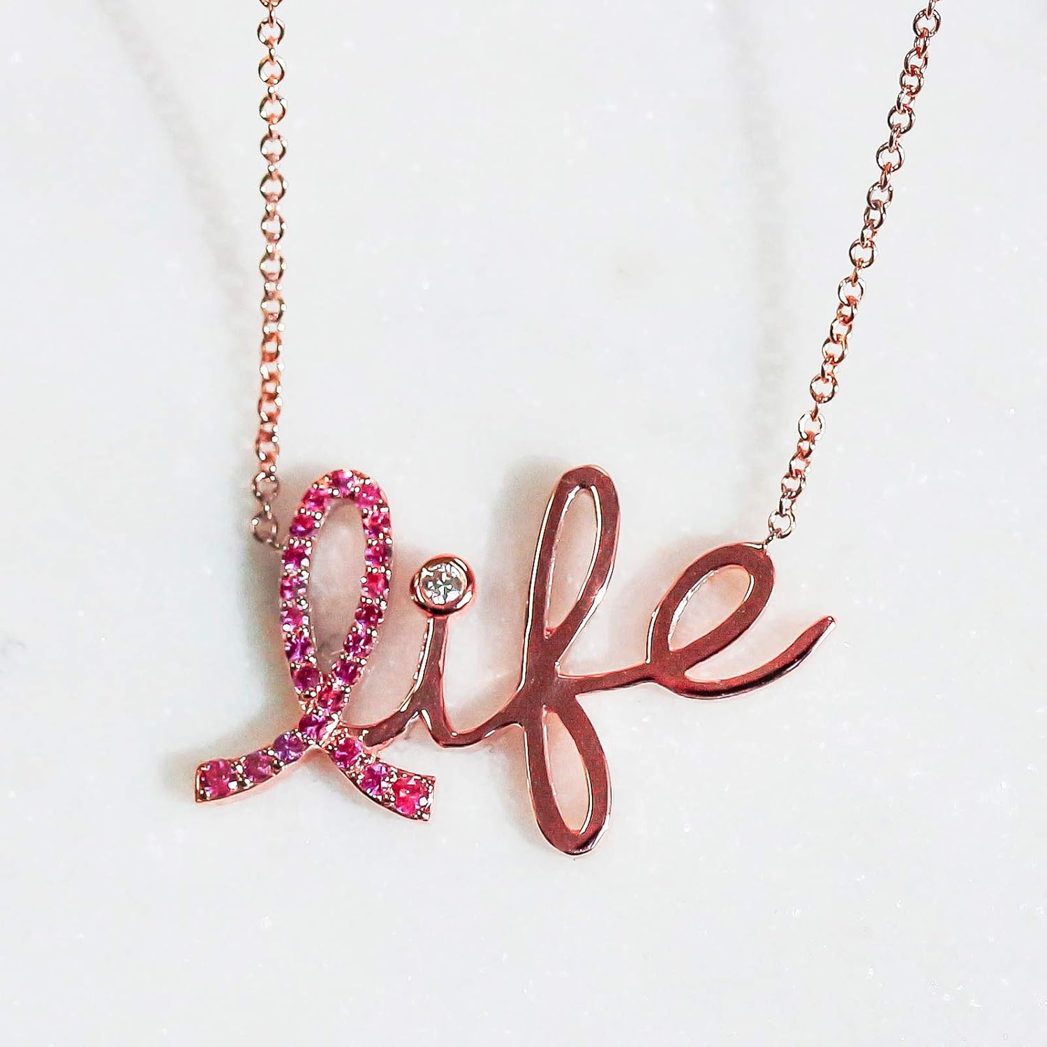 Kobelli Pink Sapphire & Diamond Life Necklace in 14k Rose Gold