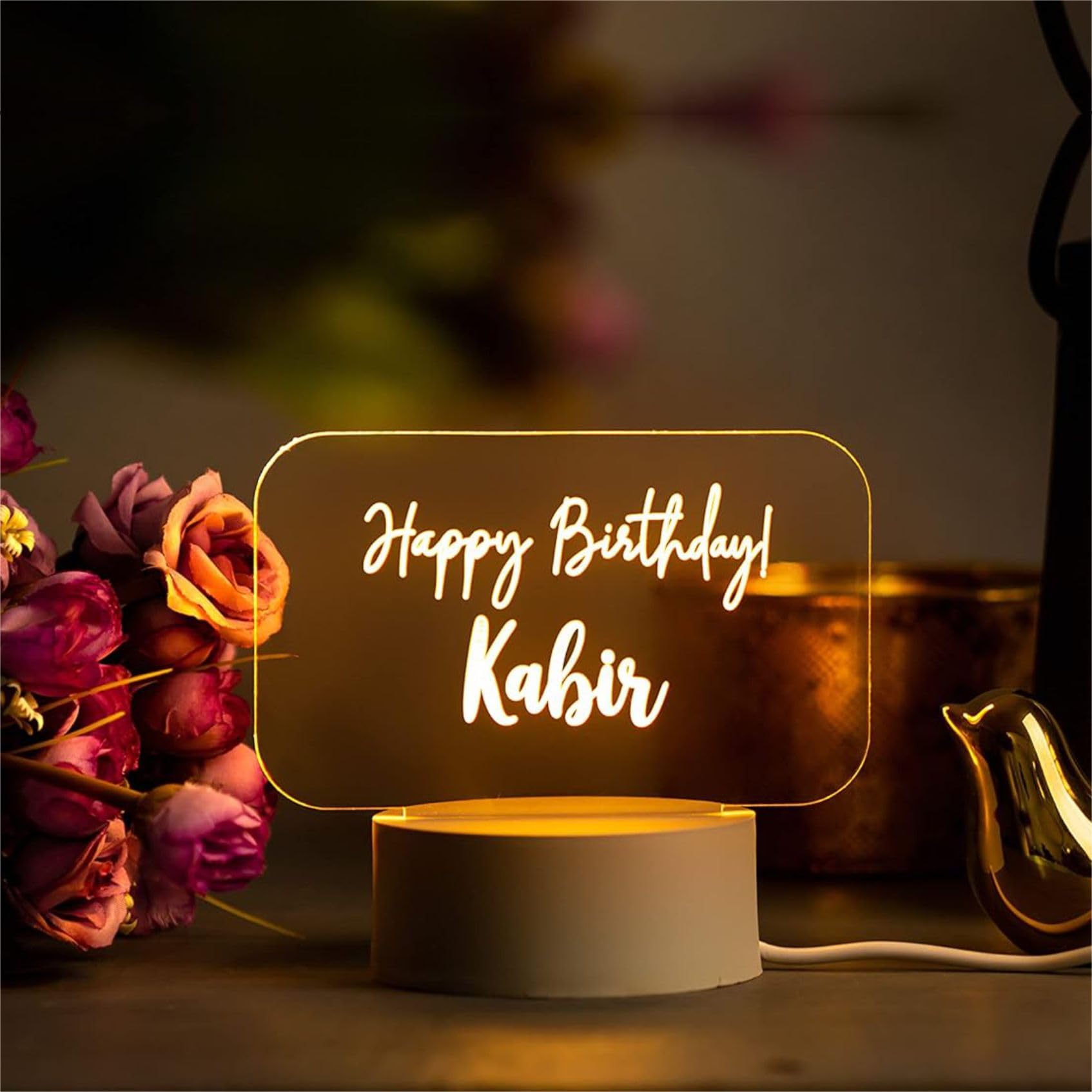 FOTIXO ART GIFTS Acrylic Customised Name Happy Birthday Led Table Lamp | Birthday Decoration Item Gifts for Friend Girl Boy Men Women Warm Yellow Led Light-image-36