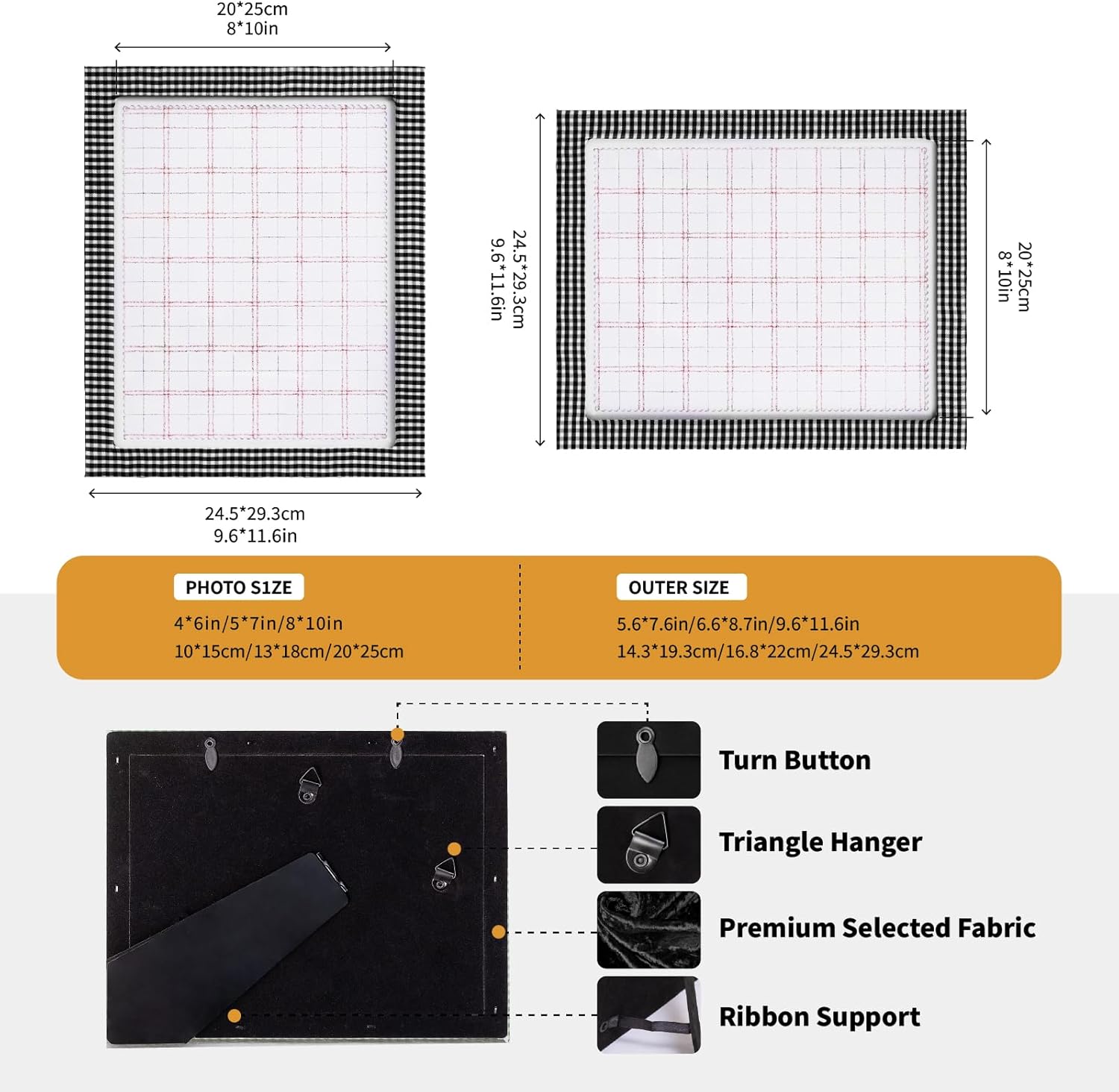 8x10 Picture Frame, Colourful Family Picture Frame for Wall, Checker Pattern Fabric Picture Frames for Tabletop Display Gift, Friends, Birthday, Wedding, Home Decoration(Red and White)