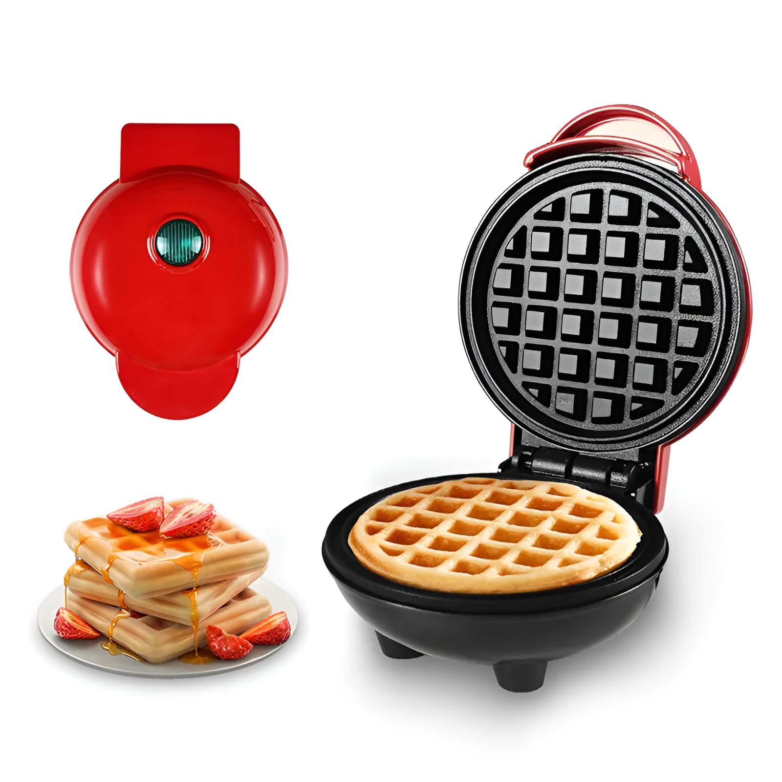 REKO - Mini Waffle Maker 4 Inch-Non-Stick Electric Iron Machine for Individual with Easy to Clean, Hash Browns, Keto Chaffles Waffles, Pan Cakes, Paninis or Other Snacks (Multicolor))