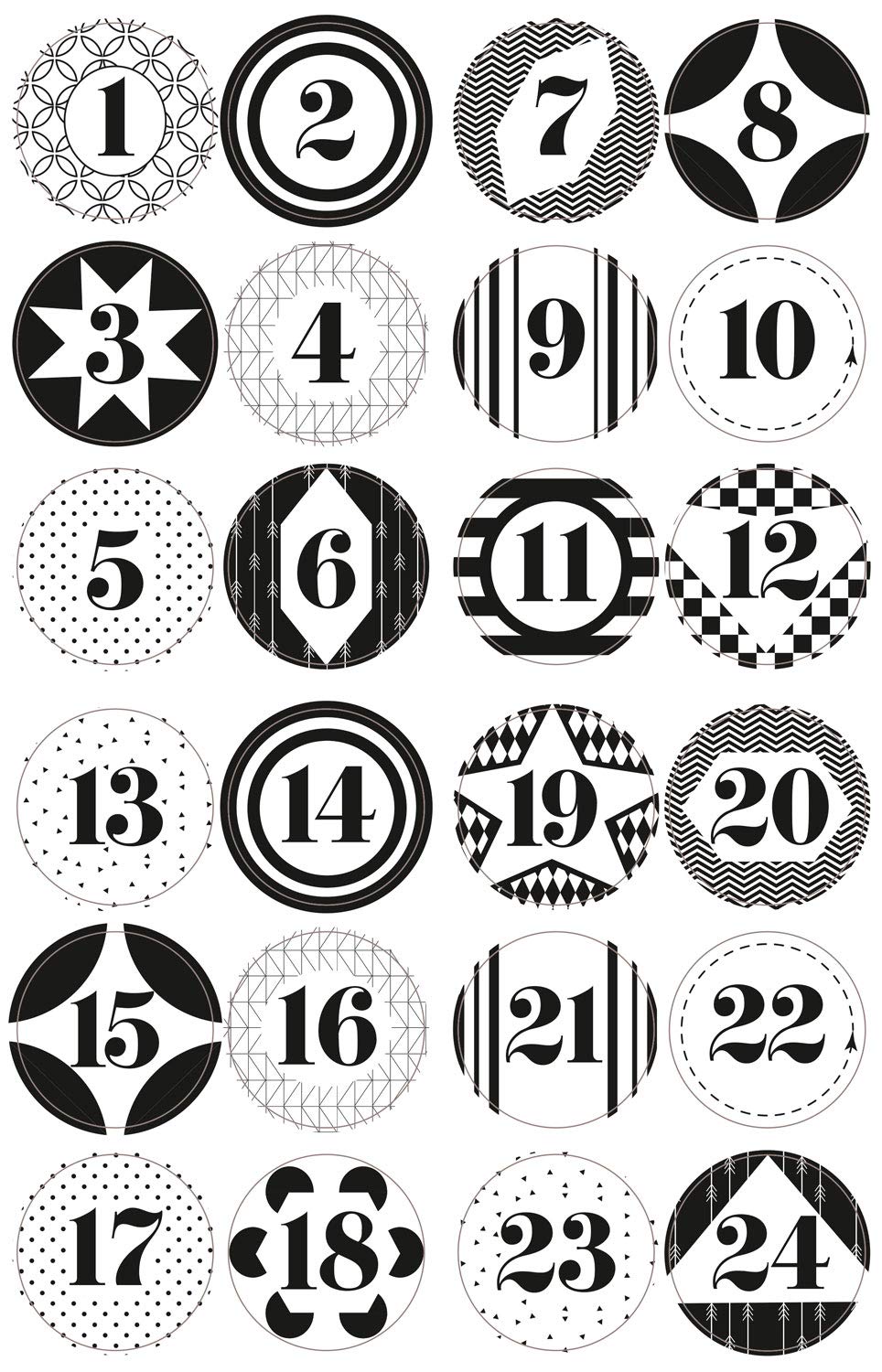 folia 15490 - Calendario dell'Avvento con Numeri, 72 Adesivi Rotondi, 3 x 4 Fogli, 3 Diversi Stili, per numerare Il Calendario dell'Avvento Fai da Te