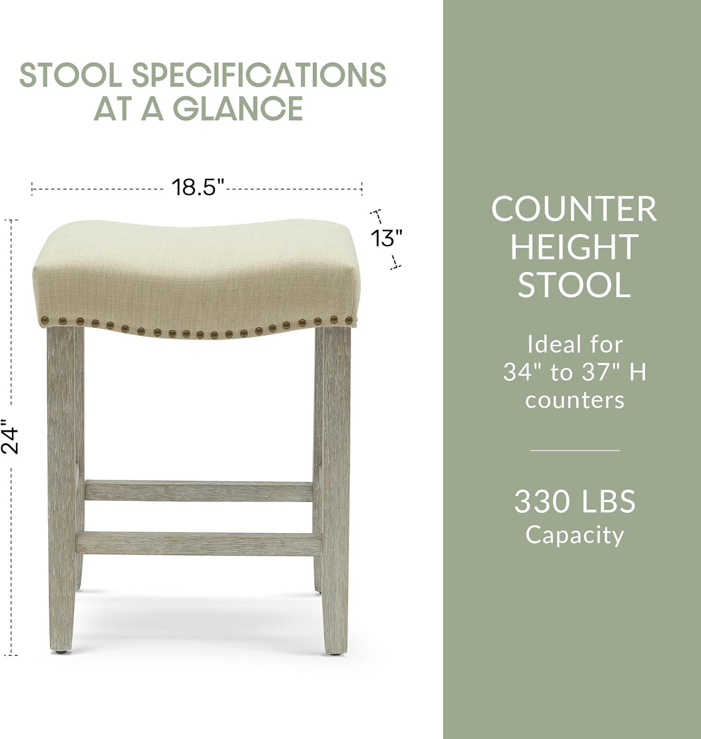 WestinTrends Lenox 24" upholstered Nail Head bar Counter Stool with Antique Gray Color Legs, Antique Grey/Beige