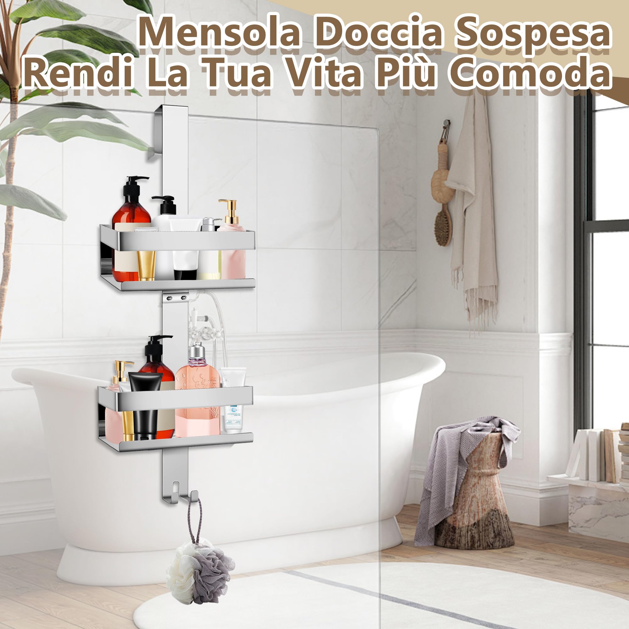 Portaoggetti da Doccia Sopra la Porta, Portaoggetti da Doccia Inox in Acciaio