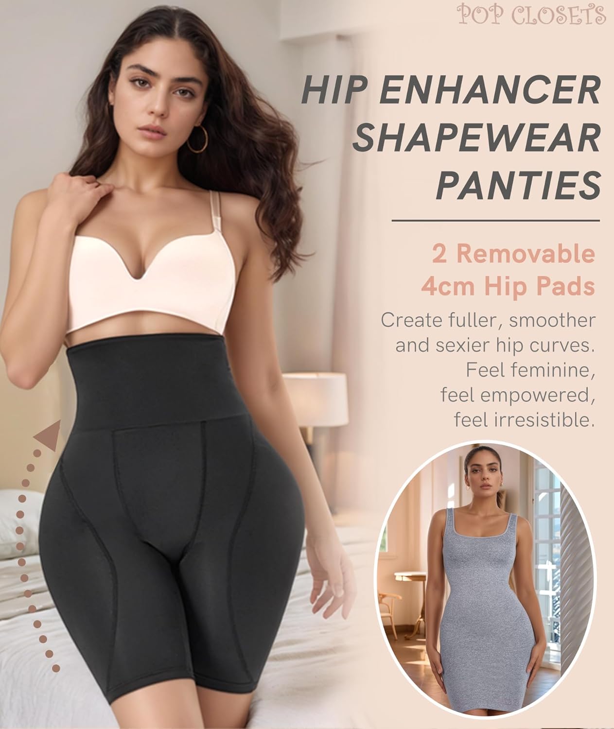 POP CLOSETS Padded Underwear for Women Hip Enhancer Shapewear Shorts Tummy Control Panties Butt Pads for Bigger Butt - Image 3