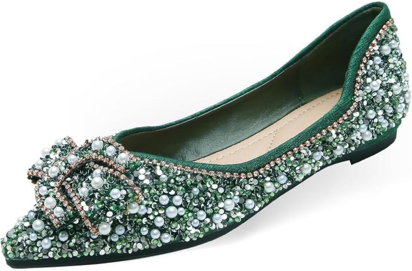 Women’s Flats Comfortable Pointed Rhinestone Ballet Flats for Women Sparkle Elegant Dress Flats