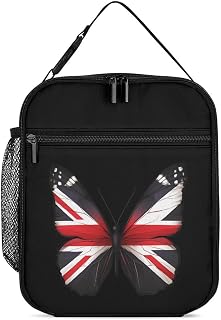 Union Jack British England UK Flag Butterfly Novelty Insulated Lunch Bag Leakproof Tote Bags Box for Work Travel Outdoor