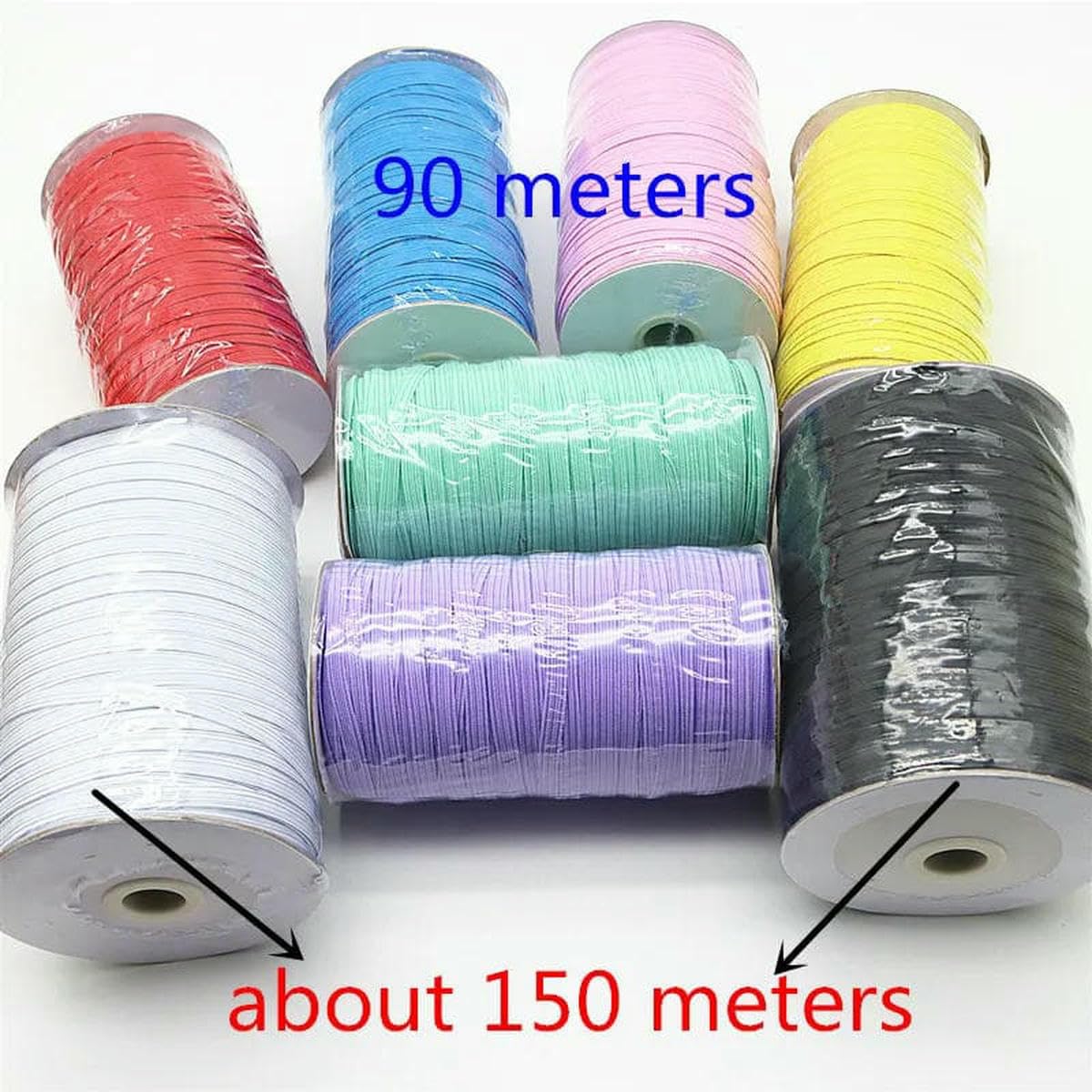 Banda elástica de 6 mm para costura doméstica, color verde fruta, 5 m, 10 m, 20 m, 40 m, 90 m, 150 m, volumen total.