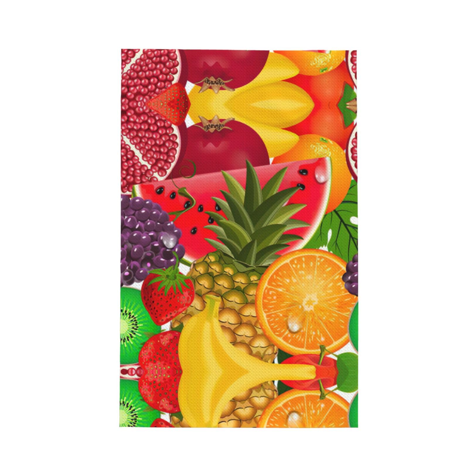 Xxahnbm Black Fresh Juicy Fruits Pineapple Berries Watermelon Grape Orange Print Waffle Kitchen Towel,Absorbent Hand Towel