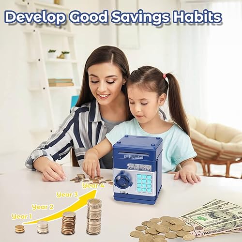 Miniatura 4 de LittleStar Alcancía para niños y niñas, mini cajero automático, el mejor regalo para niños, caja fuerte electrónica con contraseña, dinero en