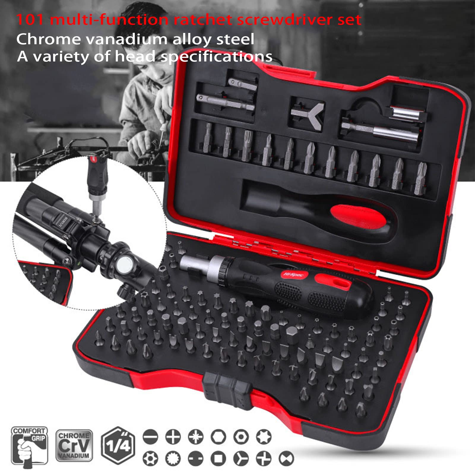 Set di Punte per cacciavite Multifunzione da 101 Pezzi 1/4" 6,35 mm per la Manutenzione Domestica Quotidiana Accessori per Utensili elettrici Set di cacciaviti con custo