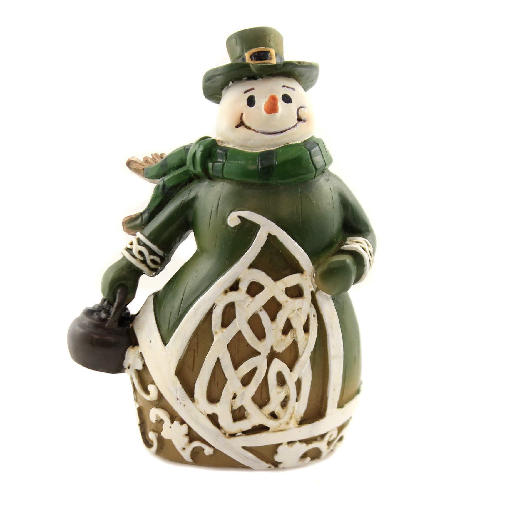 Roman Green Irish Snowman with Pot of Gold Christmas Figurine Woodcut Look 62421 New