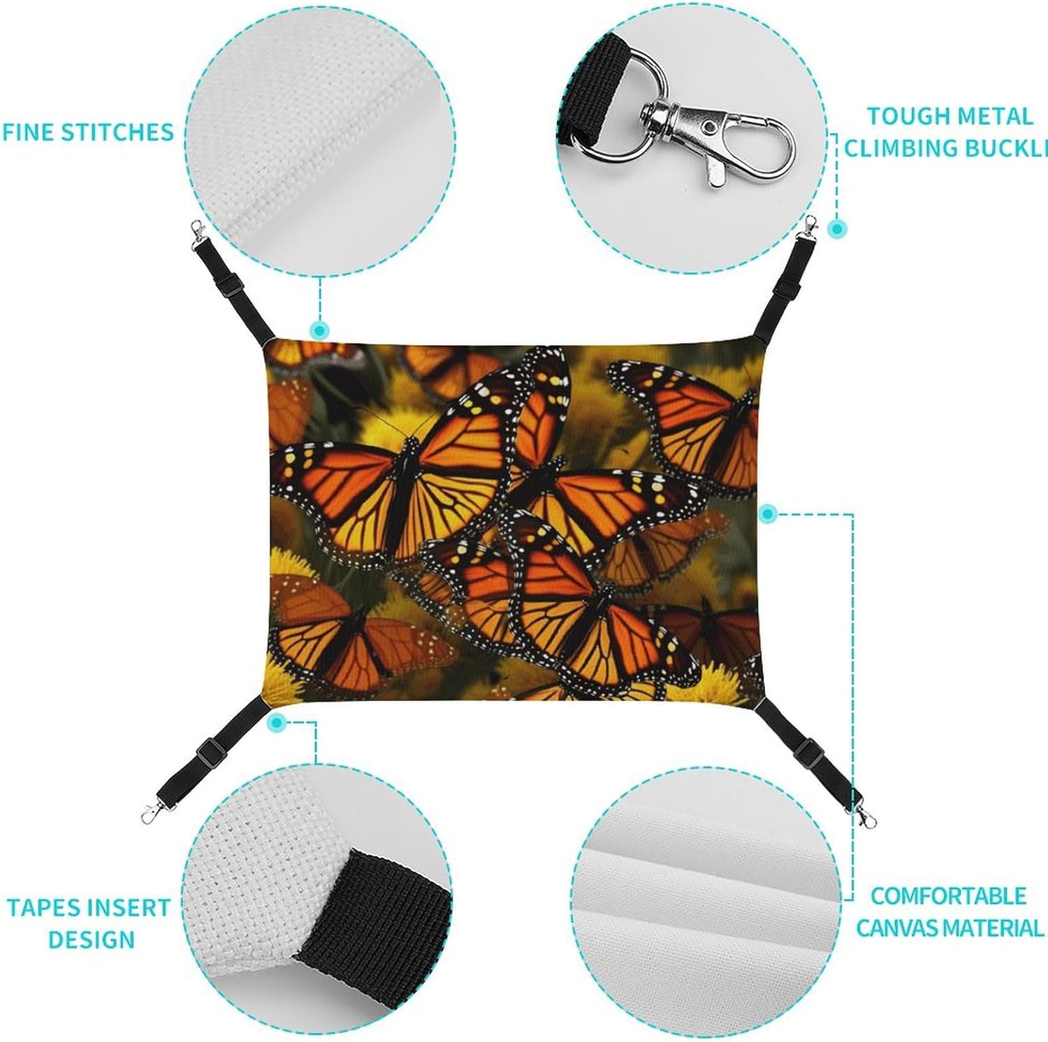 review Hanging Pet Hammock, Monarch Butterflies Printed Soft Breathable Pet Hammock with Adjustable Straps and Metal Hooks for Cats Small Dogs Rabbits Sugar Gliders