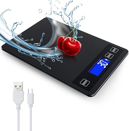 Vista 15 de Báscula digital de cocina de alimentos de 33 libras, graduación precisa de 0.05 onzas, báscula de cocina con carga USB, acero inoxidable impermeable