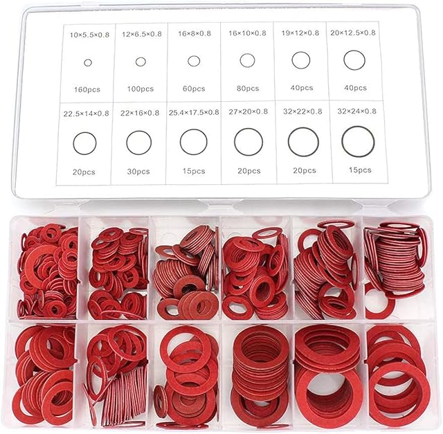 Fibre Washer Assorted Kit 600pcs 12 Size Red Steel Paper Fiber Flat Washer Kit Insulation Washer Gasket Nut & Bolt Set Flat Ring Seal Assortment Kit