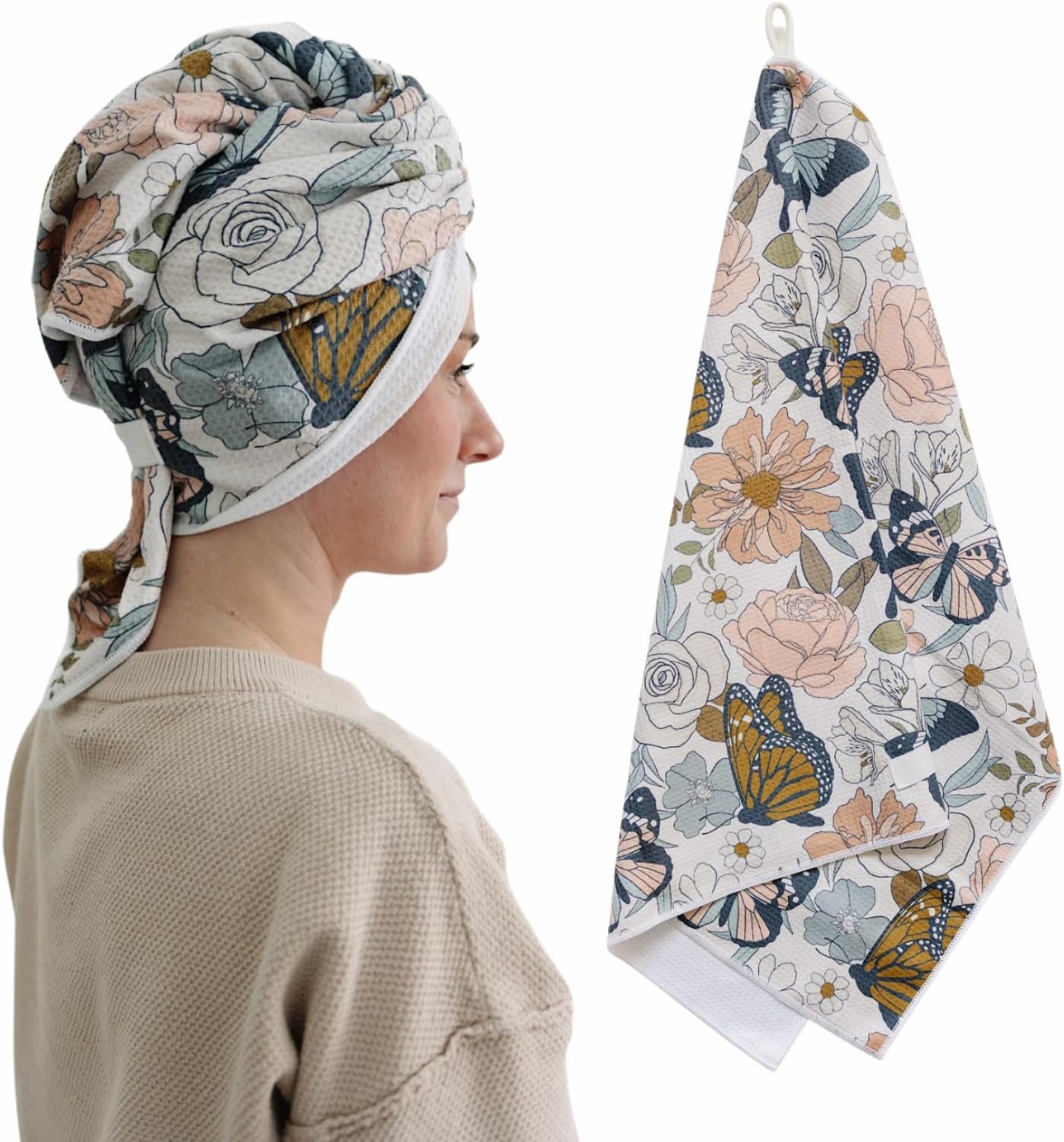 Microfiber Hair Towel Wrap for Women - Anti-Frizz Quick Dry Hair Wrap for Long Hair - Hair Towels for Women, Hair Drying Towel Wrap - Floral Butterfly