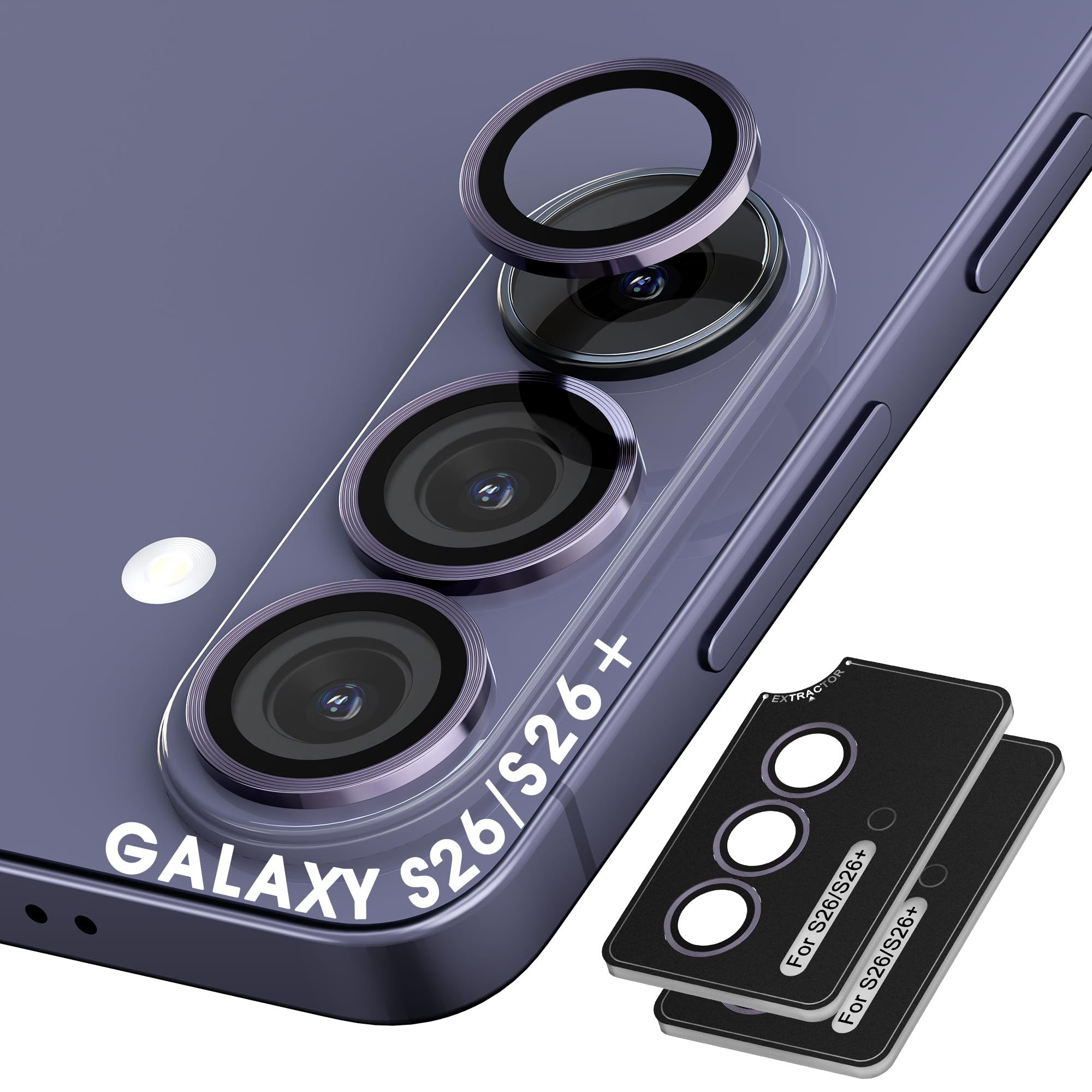 Orzero 9H Glass Camera Lens Protector for Galaxy S26/S26 Plus-Purple, 2 Set