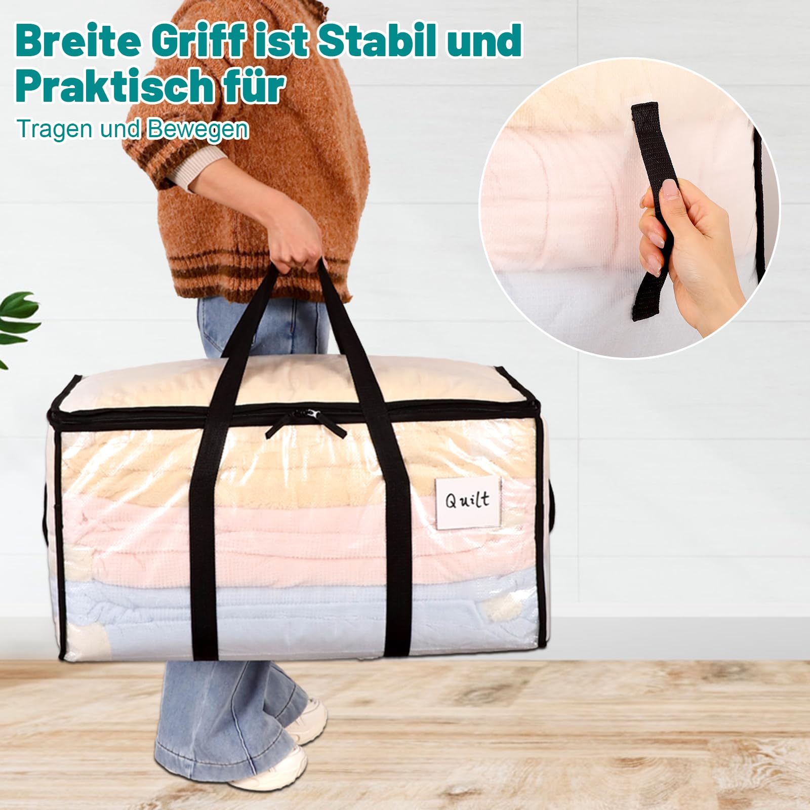 Dntorx 10 unidades de 90 l grandes bolsas de almacenamiento con tapa, cajas de mudanza transparentes grandes con asa de cremallera, bolsas de mudanza para mudanzas, camping, ropa de cama