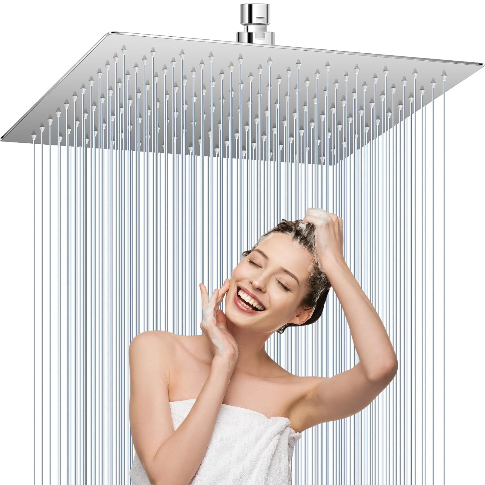 Rociador Ducha Cuadrado 30 x 30CM Acero Inoxidable 304, Cabezal de Ducha Antical con Efecto Lluvia, 360° Giro, Conexión G1/2, Fácil Limpieza, Acabado Cromado(Plata)