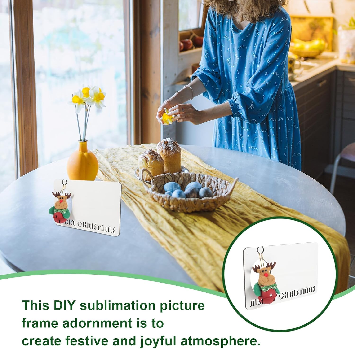 Hemoton Sublimation DIY Photo Frame Christmas Decorative Picture Frame Blank Table Centerpiece Heat Transfer Craft for Holiday Party Supplies Reindeer Design
