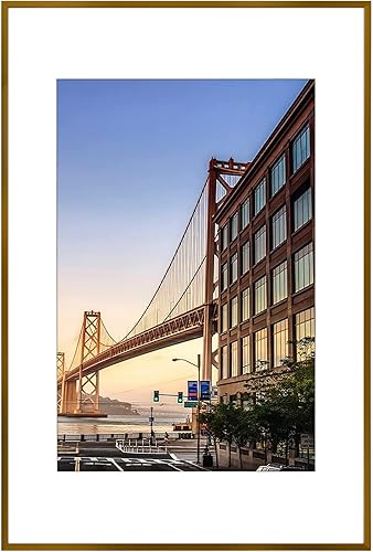 Vista 98 de Frametory - Marco de aluminio de 11 x 14 para fotos de 8 x 10 (en pulgadas), con paspartú marfil, de pared, con gancho de sierra, pestañas Bronce