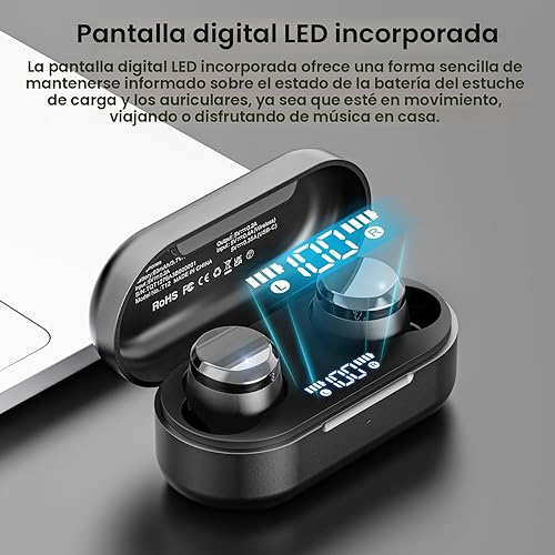 Miniatura 2 de TOZO Auriculares inalámbricos T12 Bluetooth 5.3, micrófono con cancelación de ruido ENC, aplicación de reproducción de 55 horas, personalizable,