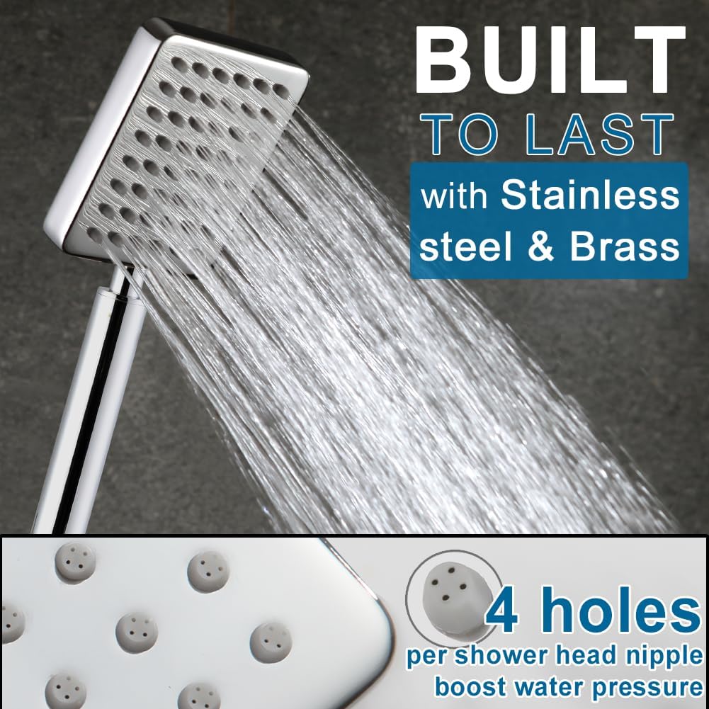 POP SANITARYWARE 10 Inch All Metal Rain Shower Head with Handheld Combo, High Pressure Rainfall Showerhead with 16.7" Adjustable Arm & 13" Slide Bar, Anti-Clog Nozzles, Chrome
