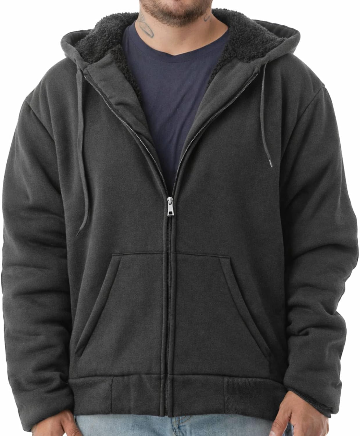 Jvini Men's Ultra Soft Sherpa Lined Hoodie - Full Zip Fleece Lining Heavy Duty Sweatshirts