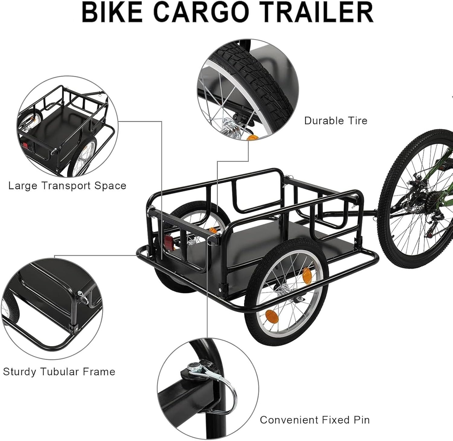 2-in-1 Bicycle Cargo Trailer Trolley, Bicycle Trailer Trolley with Towing Hook and Detachable Handlebar