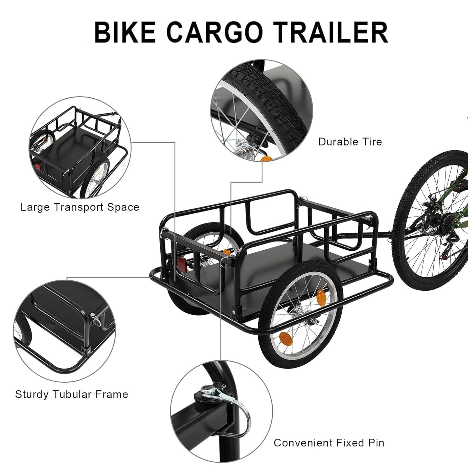 Carro de carga para bicicleta 2 en 1 con gancho de remolque y manillar desmontable para un fácil transporte y almacenamiento