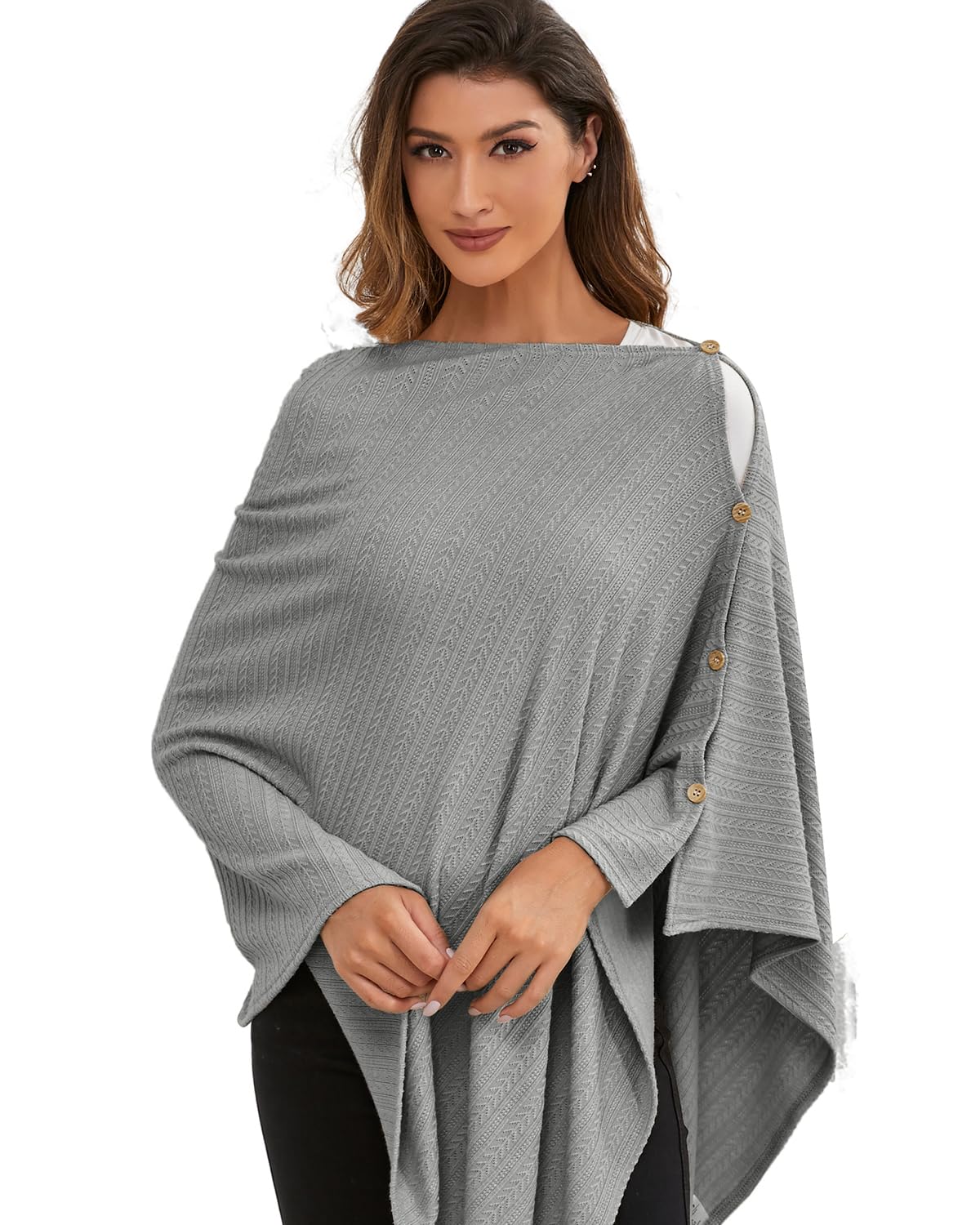 Funda de lactancia para lactancia del bebé, cubierta de lactancia de punto, manta cálida y acogedora, transpirable y suave, cuello ancho con elástico para una fácil visión (gris)