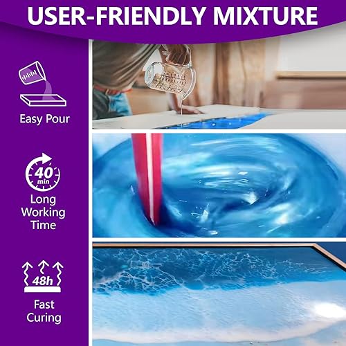 Miniatura 4 de Demorex Kit de resina epoxi transparente de 1 galón, suministros de resina de alto brillo y sin burbujas para revestimiento de arte y fundición,
